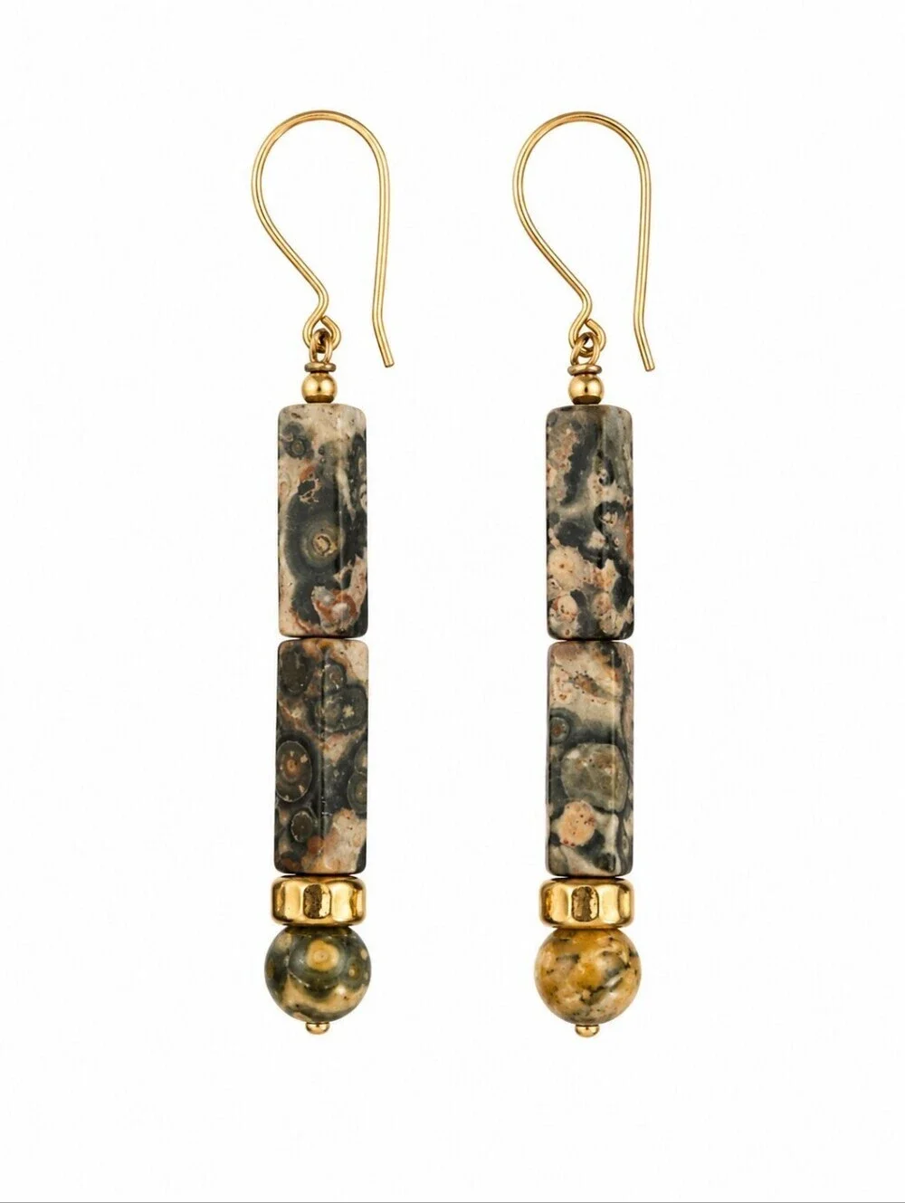 3/$30 HANDMADE Rhodonite Beaded Stick Dangle Hook Earrings